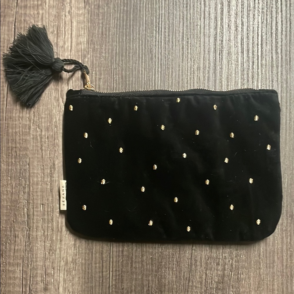 Sezane Black and Gold Cosmetic Bag with Elegant Design